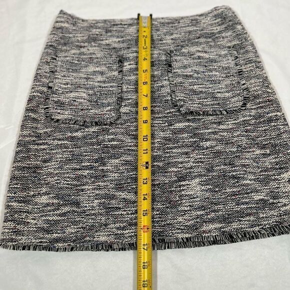 Loft Textured Tweed mini skirt fringe black white gray with pockets chic summer - Picture 7 of 9